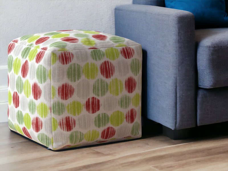 Home Outfitters 17" Green and White Cotton Polka Dots Pouf Ottoman