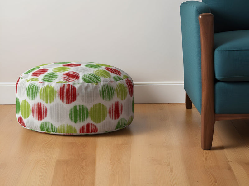 Home Outfitters 24" Green and White Cotton Round Polka Dots Pouf Ottoman