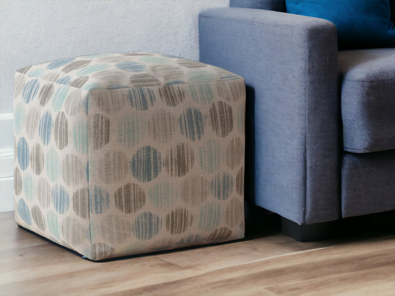 Home Outfitters 17" Blue Cotton Polka Dots Pouf Ottoman