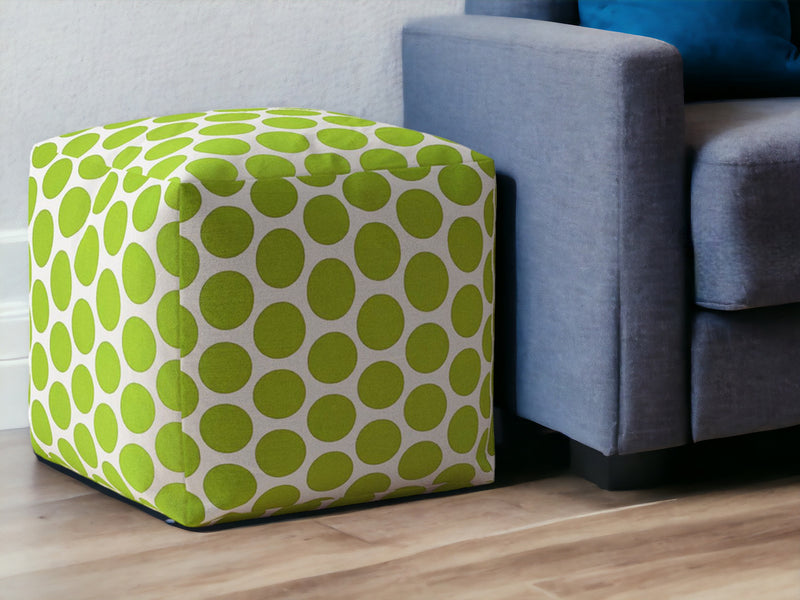 Home Outfitters 17" Green and White Cotton Polka Dots Pouf Ottoman