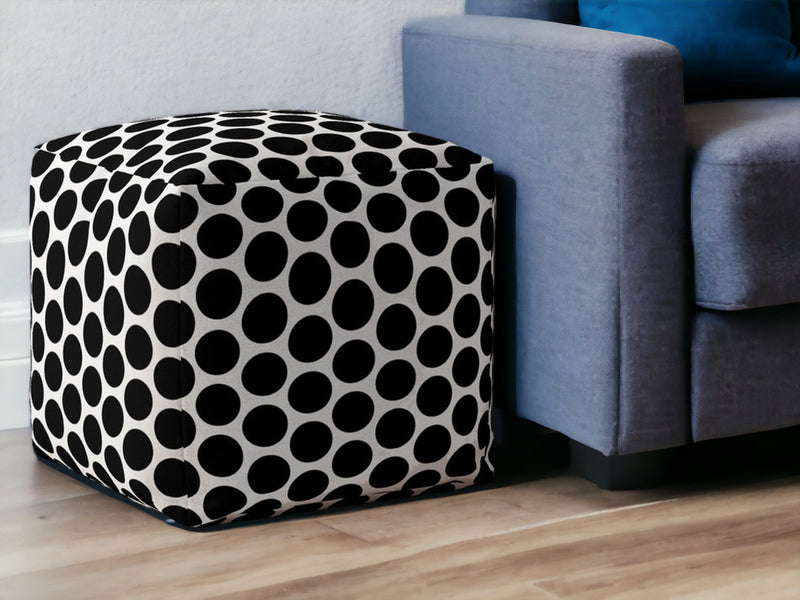 Home Outfitters 17" Black and White Cotton Polka Dots Pouf Ottoman