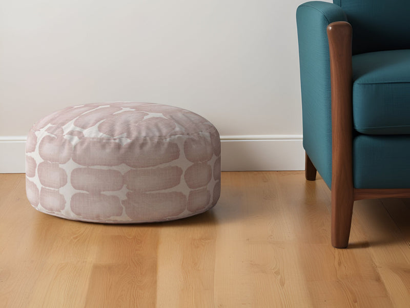 Home Outfitters 24" Pink and White Canvas Round Abstract Pouf Ottoman