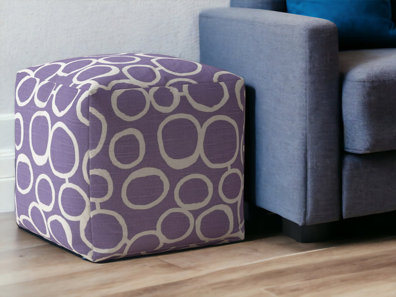 Home Outfitters 17" Purple and White Cotton Abstract Pouf Ottoman