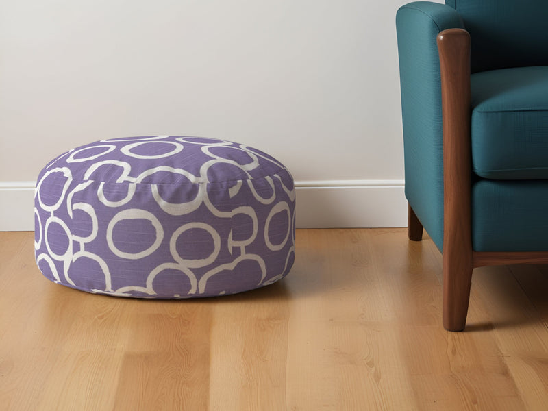 Home Outfitters 24" Purple and White Cotton Round Abstract Pouf Ottoman