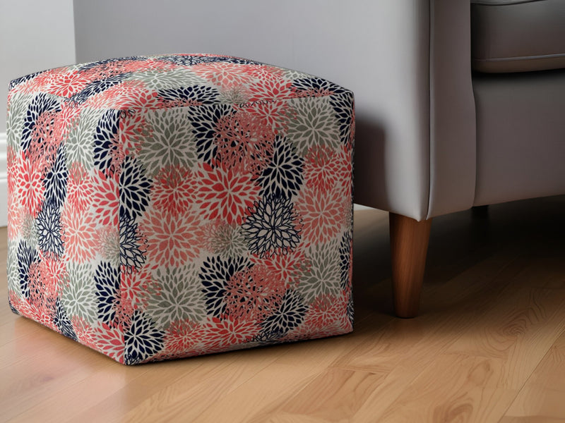 Home Outfitters 17" Coral Polyester Floral Pouf Ottoman