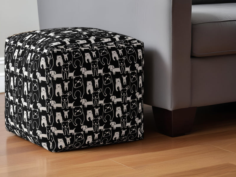 Home Outfitters 17" Black Cotton Animal Print Pouf Ottoman