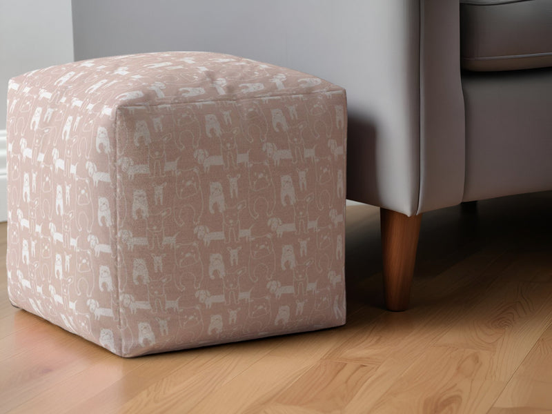 Home Outfitters 17" Pink Cotton Animal Print Pouf Ottoman