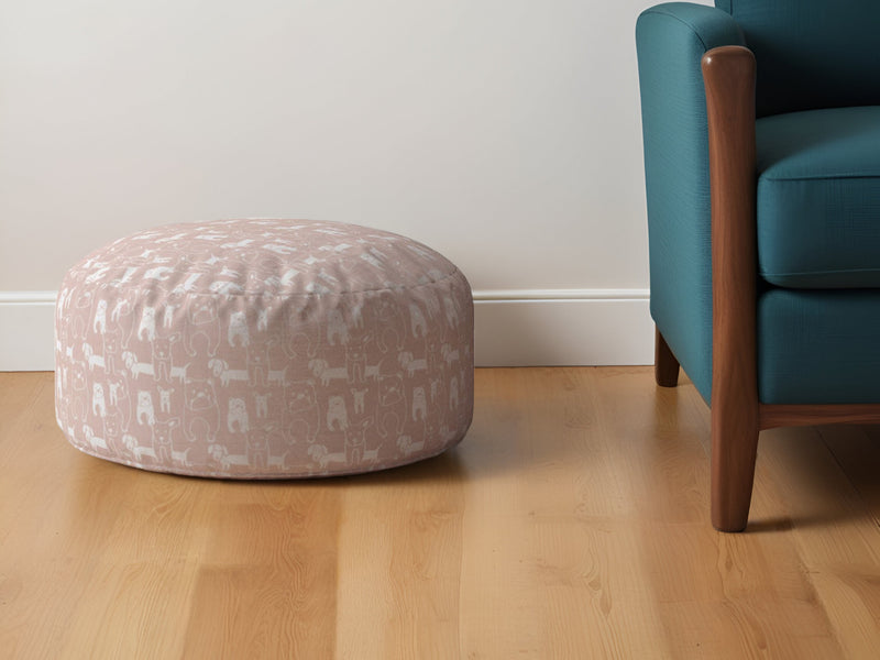 Home Outfitters 24" Pink Cotton Round Animal Print Pouf Ottoman