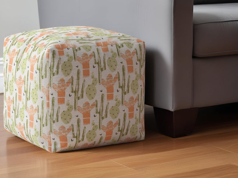 Home Outfitters 17" Orange Cotton Cactus Pouf Ottoman