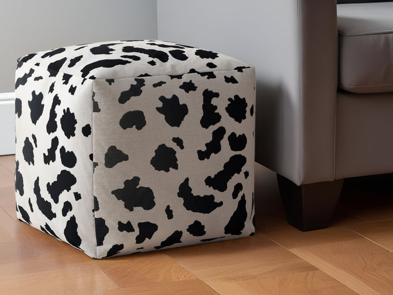 Home Outfitters 17" Black and White Twill Cow Print Pouf Ottoman