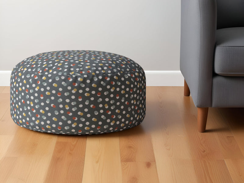 Home Outfitters 24" Blue Cotton Round Floral Pouf Ottoman