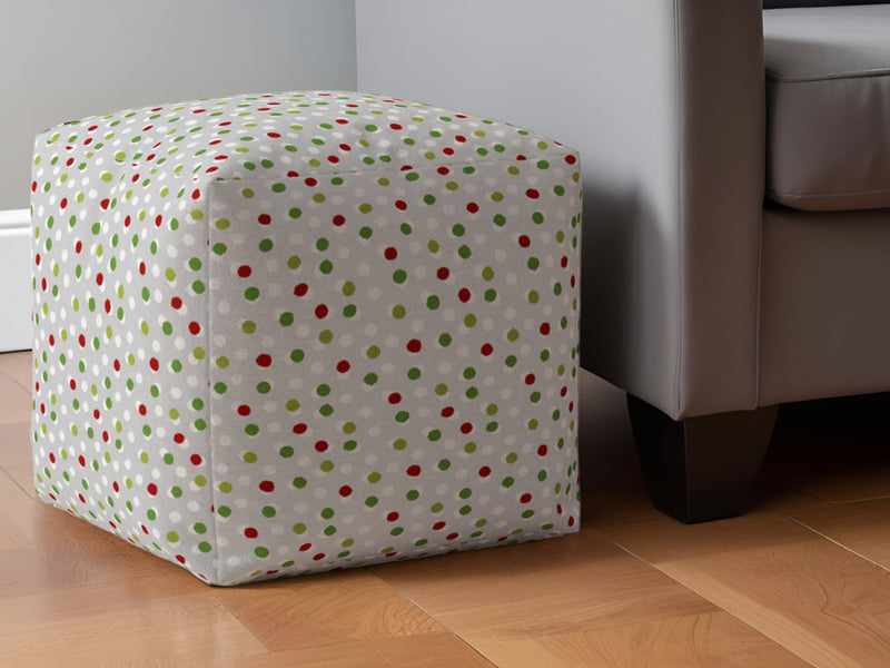 Home Outfitters 17" Green Cotton Polka Dots Pouf Ottoman