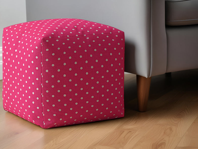 Home Outfitters 17" Pink Cotton Polka Dots Pouf Ottoman