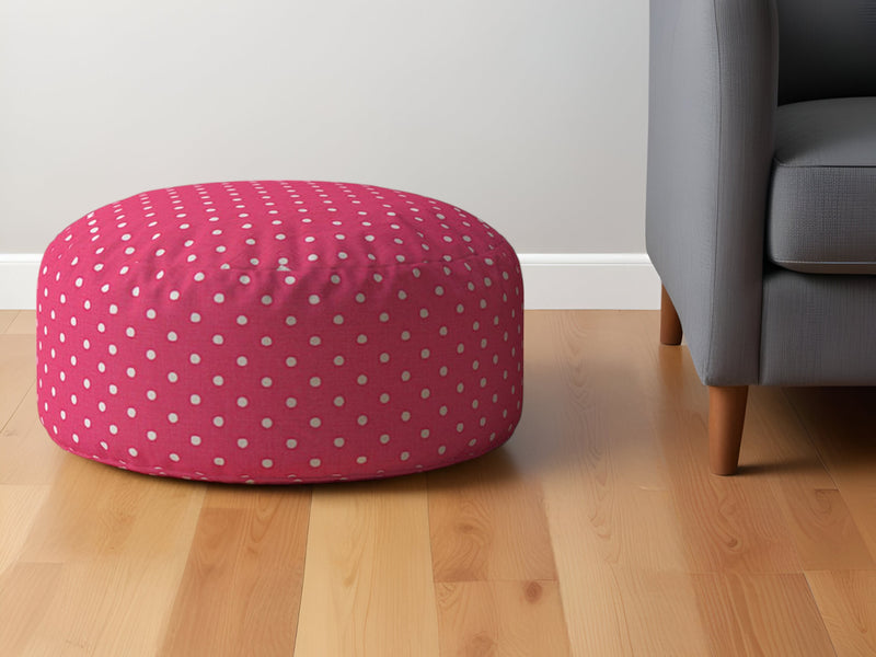 Home Outfitters 24" Pink Cotton Round Polka Dots Pouf Ottoman