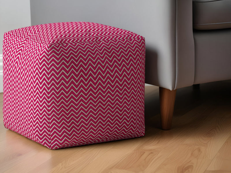 Home Outfitters 17" Pink Cotton Chevron Pouf Ottoman