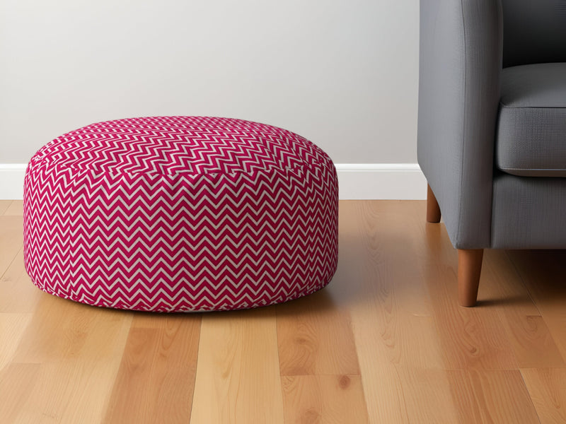 Home Outfitters 24" Pink Cotton Round Chevron Pouf Ottoman