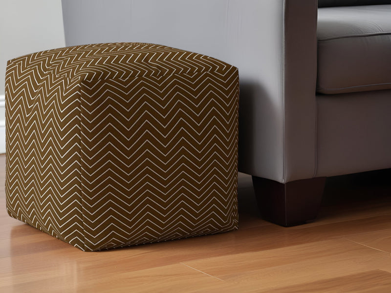 Home Outfitters 17" Brown Cotton Chevron Pouf Ottoman