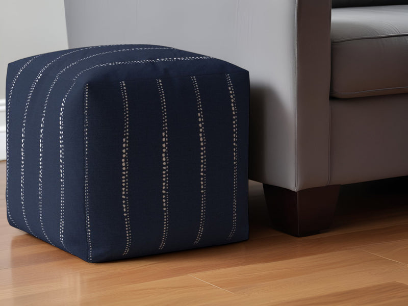 Home Outfitters 17" Blue Cotton Striped Pouf Ottoman