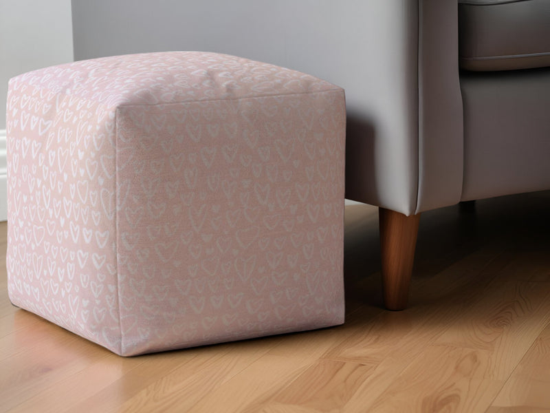 Home Outfitters 17" Pink Cotton Floral Pouf Ottoman