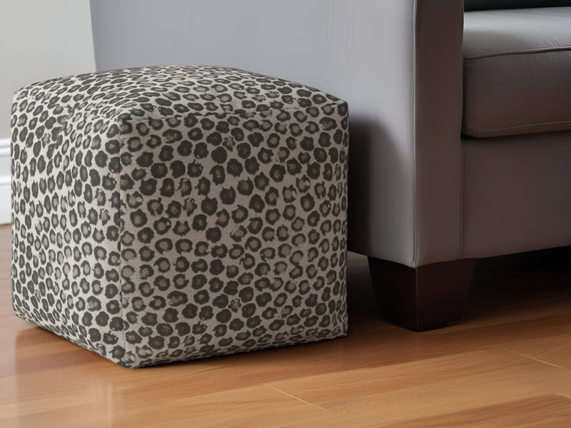 Home Outfitters 17" Beige Cotton Floral Pouf Ottoman