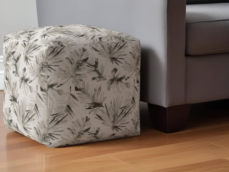 Home Outfitters 17" Beige Cotton Floral Pouf Ottoman