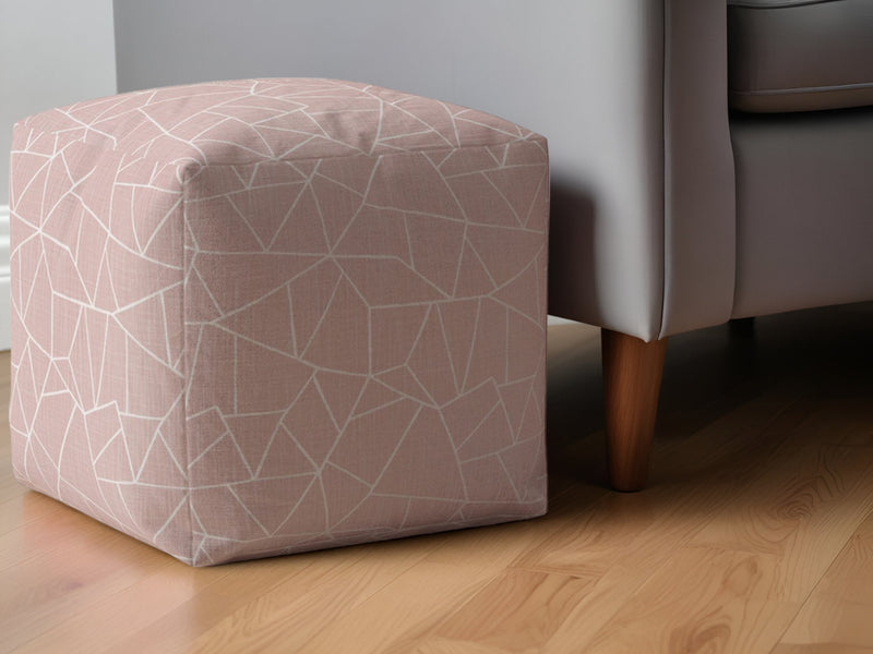 Home Outfitters 17" Pink Canvas Geometric Pouf Ottoman