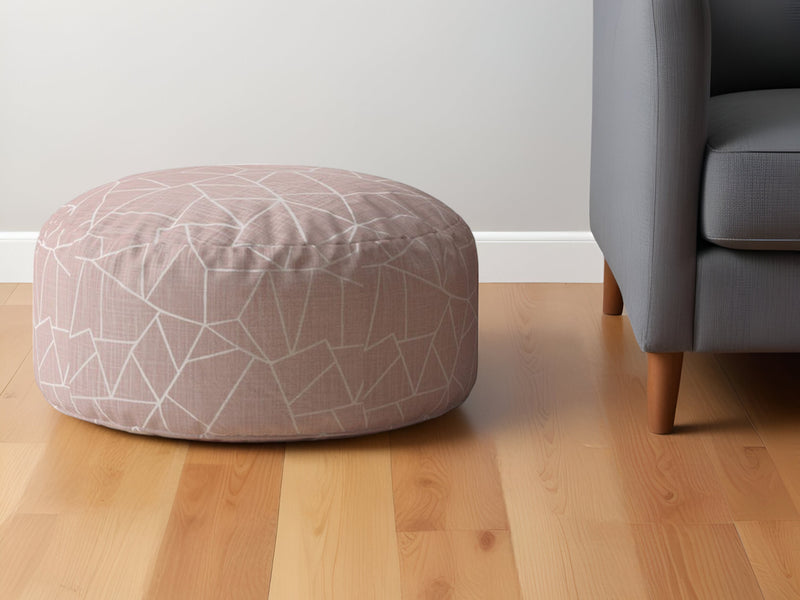 Home Outfitters 24" Pink Canvas Round Geometric Pouf Ottoman