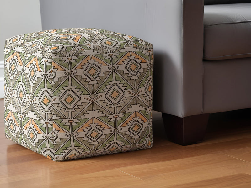 Home Outfitters 17" Orange Cotton Damask Pouf Ottoman