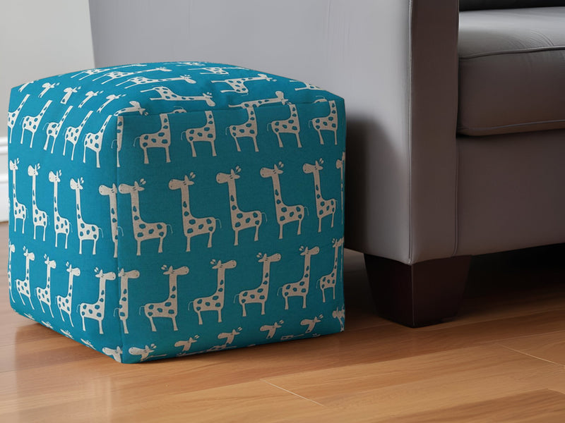 Home Outfitters 17" Blue and White Cotton Giraffe Pouf Ottoman