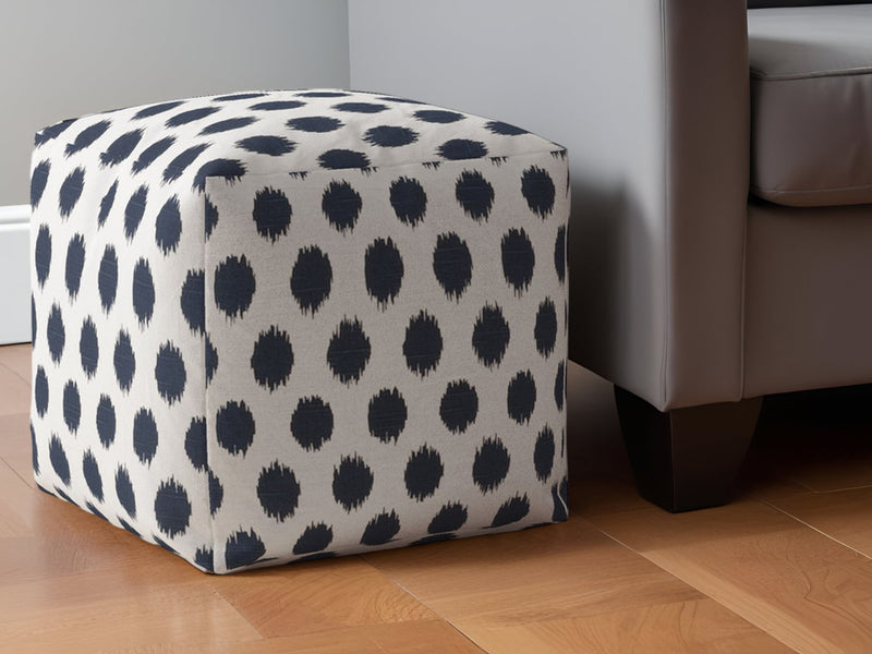 Home Outfitters 17" Blue and White Canvas Polka Dots Pouf Ottoman