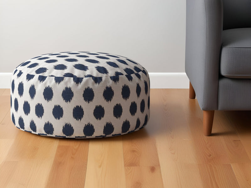 Home Outfitters 24" Blue and White Canvas Round Polka Dots Pouf Ottoman