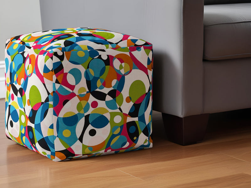 Home Outfitters 17" Green and White Cotton Patchwork Pouf Ottoman