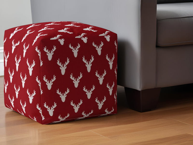 Home Outfitters 17" Red and White Cotton Stag Pouf Ottoman