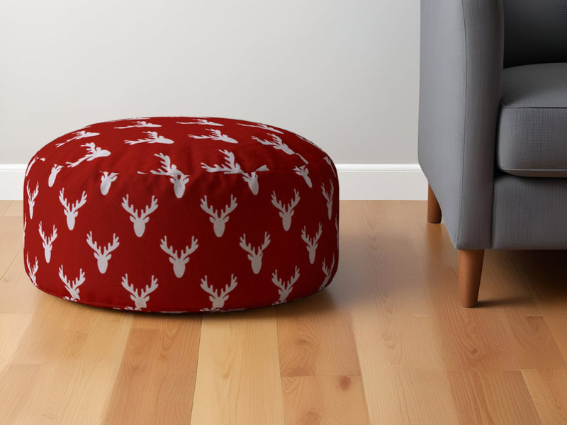 Home Outfitters 24" Red and White Cotton Round Stag Pouf Ottoman