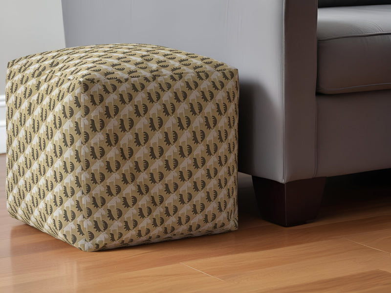 Home Outfitters 17" Beige Cotton Animal Print Pouf Ottoman