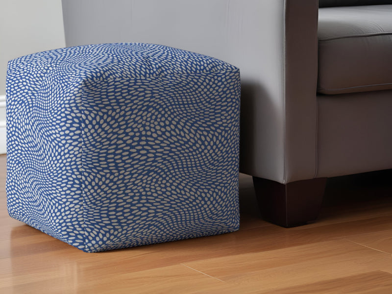 Home Outfitters 17" Blue and White Canvas Polka Dots Pouf Ottoman