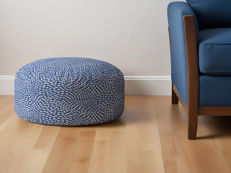 Home Outfitters 24" Blue and White Canvas Round Polka Dots Pouf Ottoman