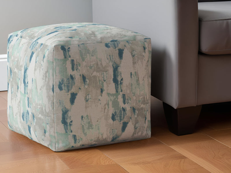 Home Outfitters 17" Blue and White Canvas Abstract Pouf Ottoman