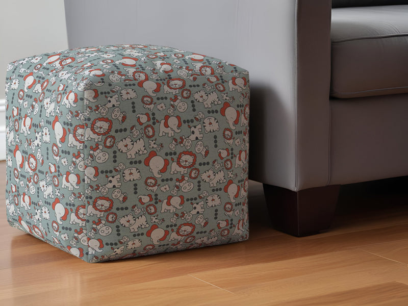 Home Outfitters 17" Gray and White Cotton Animal Print Pouf Ottoman