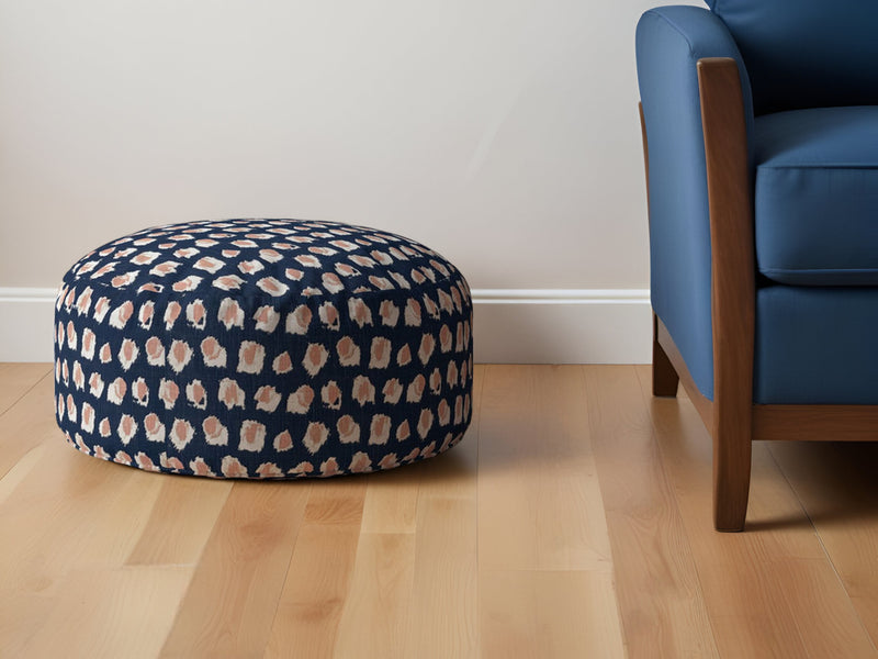 Home Outfitters 24" Blue Canvas Round Abstract Pouf Ottoman