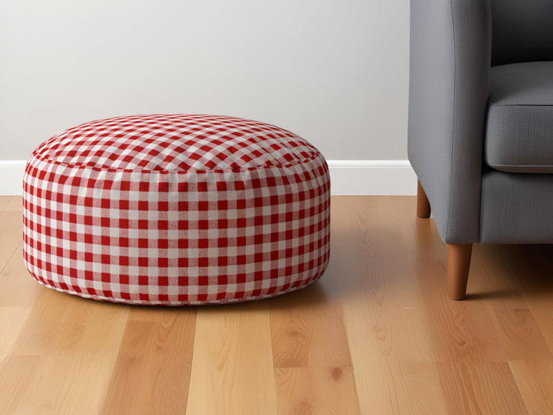 Home Outfitters 24" Red and White Cotton Round Gingham Pouf Ottoman