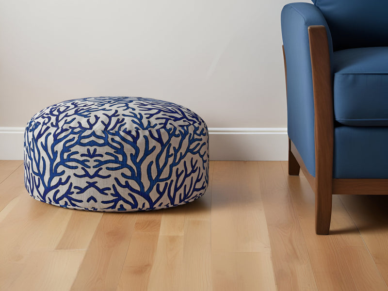 Home Outfitters 24" Blue Canvas Round Abstract Pouf Ottoman