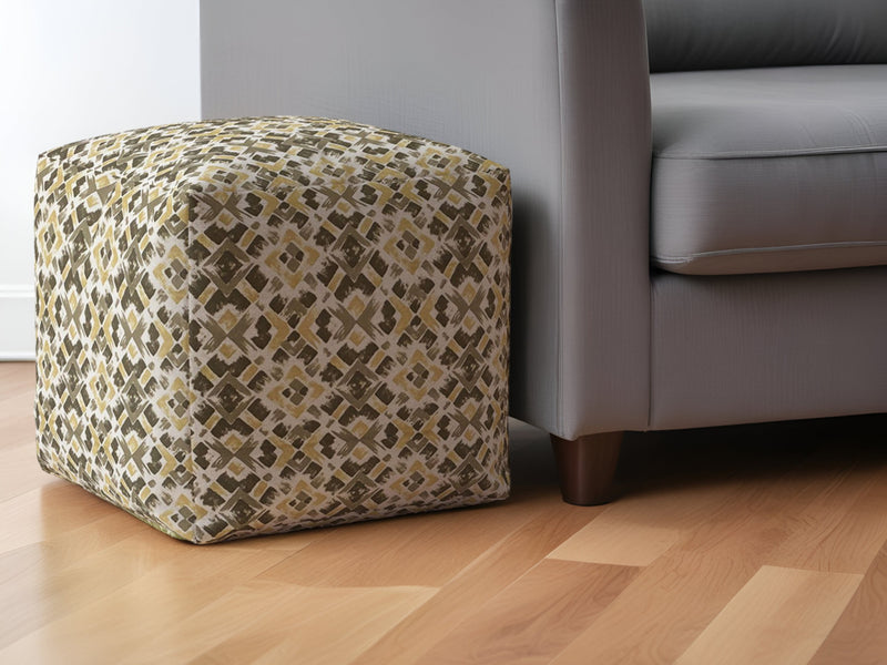 Home Outfitters 17" Beige Cotton Geometric Pouf Ottoman