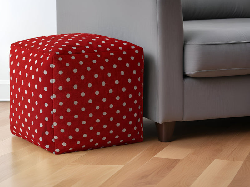 Home Outfitters 17" Red Cotton Polka Dots Pouf Ottoman