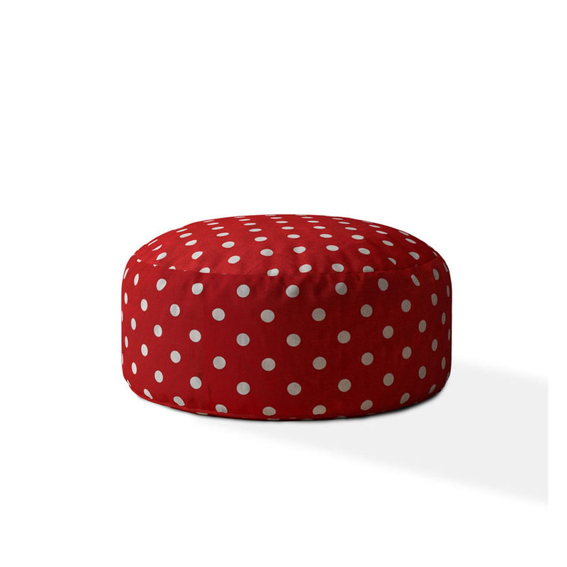 Home Outfitters 24" Red Cotton Round Polka Dots Pouf Ottoman