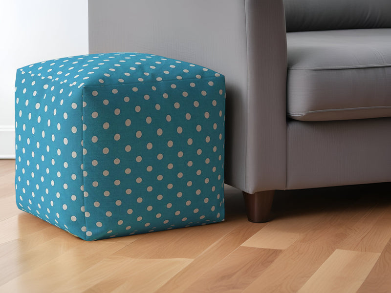 Home Outfitters 17" Blue Cotton Polka Dots Pouf Ottoman