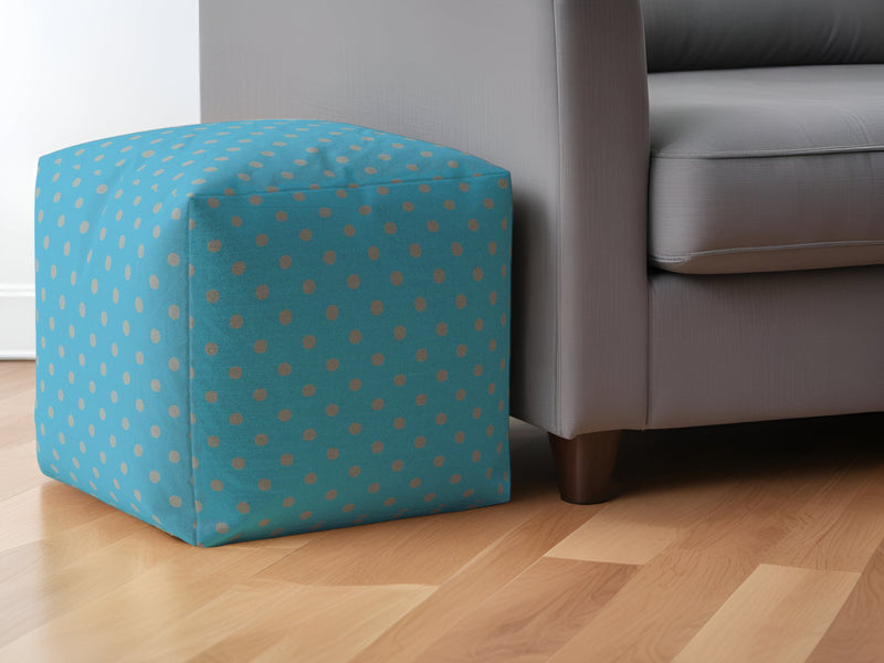 Home Outfitters 17" Blue Cotton Polka Dots Pouf Ottoman