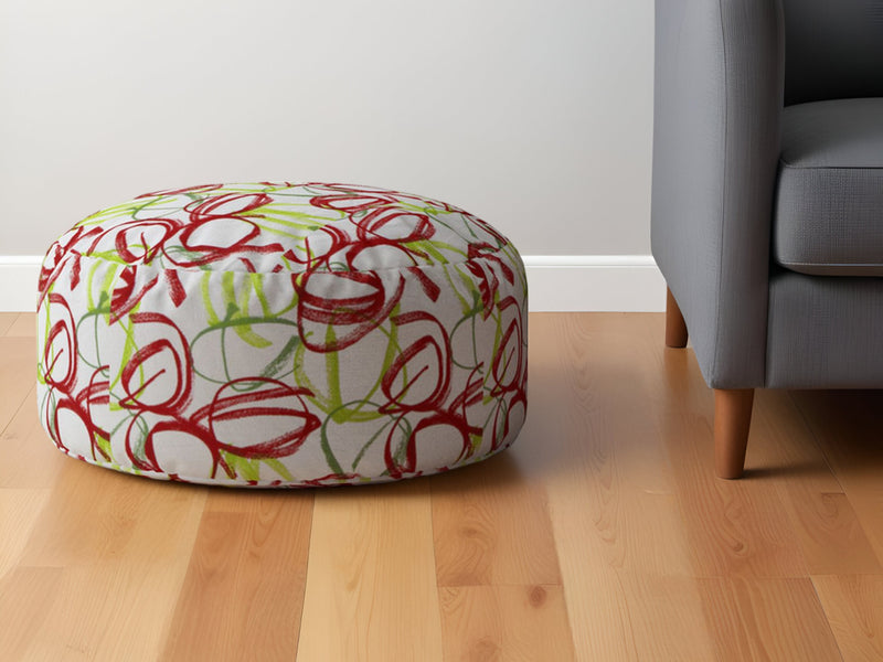 Home Outfitters 24" Red and White Cotton Round Abstract Pouf Ottoman