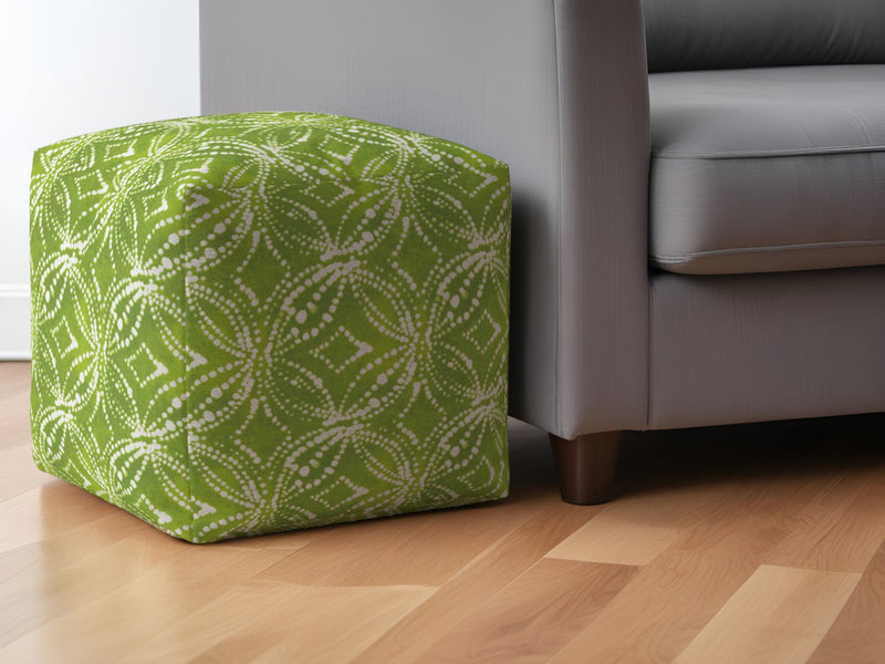 Home Outfitters 17" Green and White Cotton Damask Pouf Ottoman