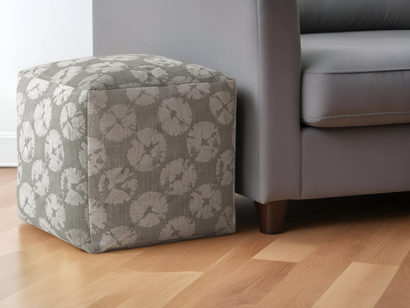 Home Outfitters 17" Gray Canvas Floral Pouf Ottoman